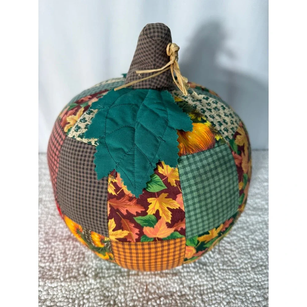 Handmade Patchwork Quilted Fabric Pumpkin‎ Autumn Fall Decor Accent